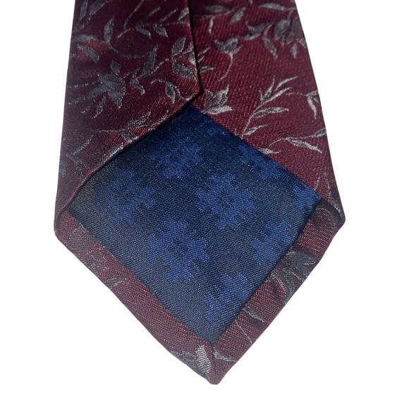 Ryan Seacrest Distinction Slim Silk Blnd Burgundy Gray Floral Necktie Tie 59”x3” - Picture 5 of 7